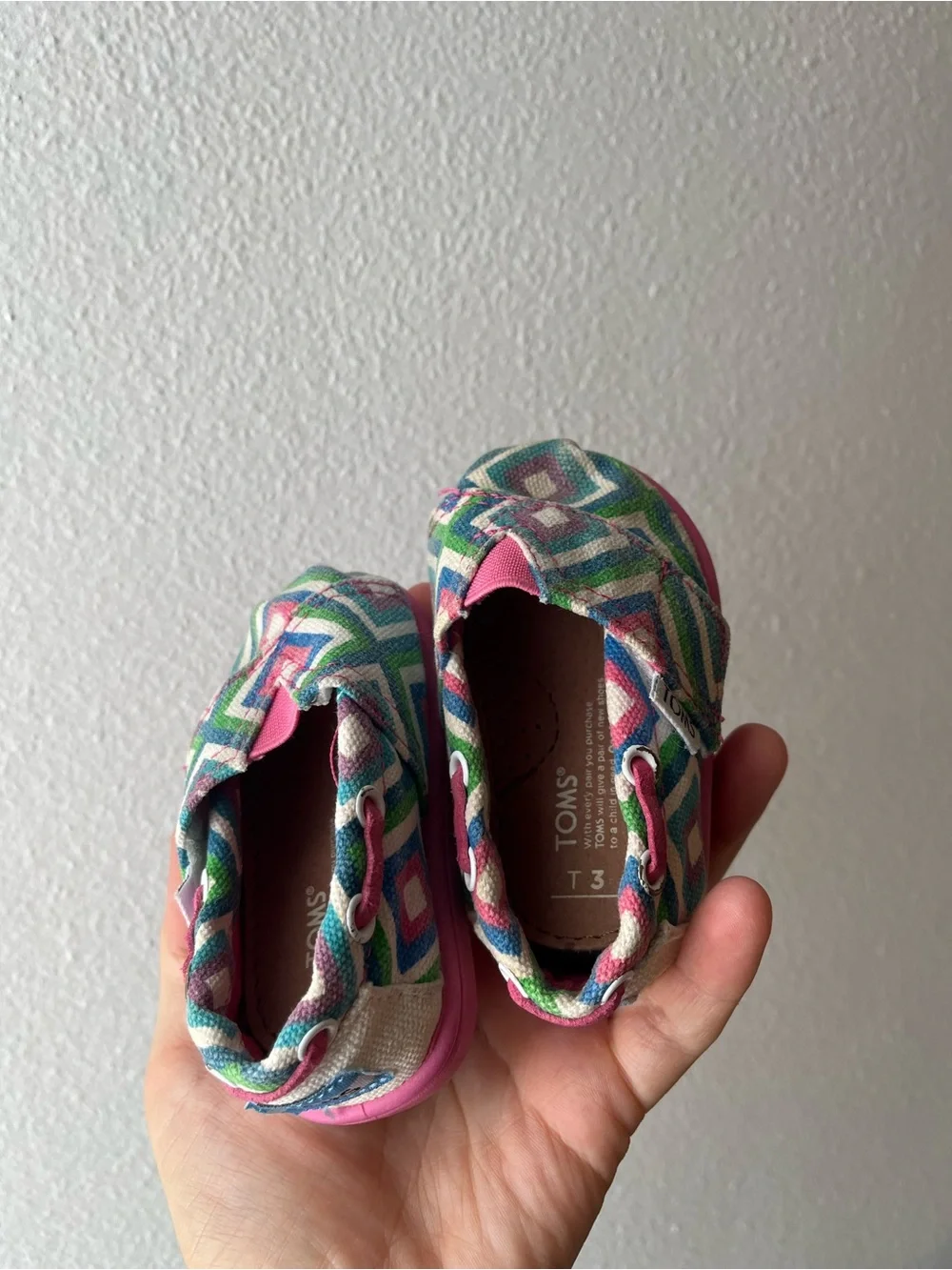 TOMS Infant Kids Pink Geometric Canvas Slip-On Shoes